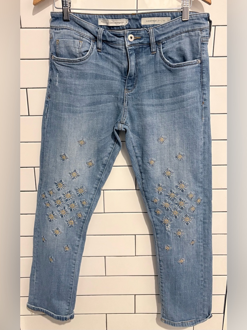 Anthropologie Pilcro and the Letterpress embroidered slim boyfriend jeans 29 - Picture 3 of 7